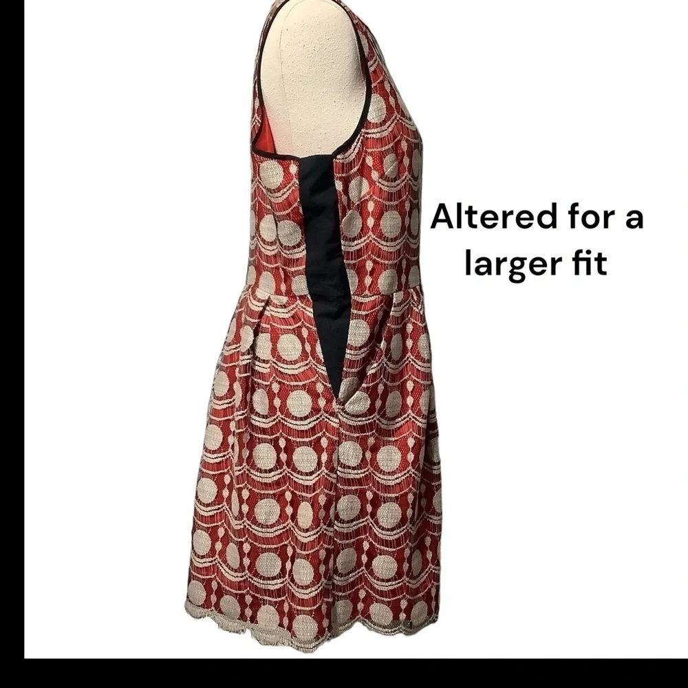 HUNTER BELL‎ Maraschino Lace Fit & Flare Dress Size 14 Altered Red White